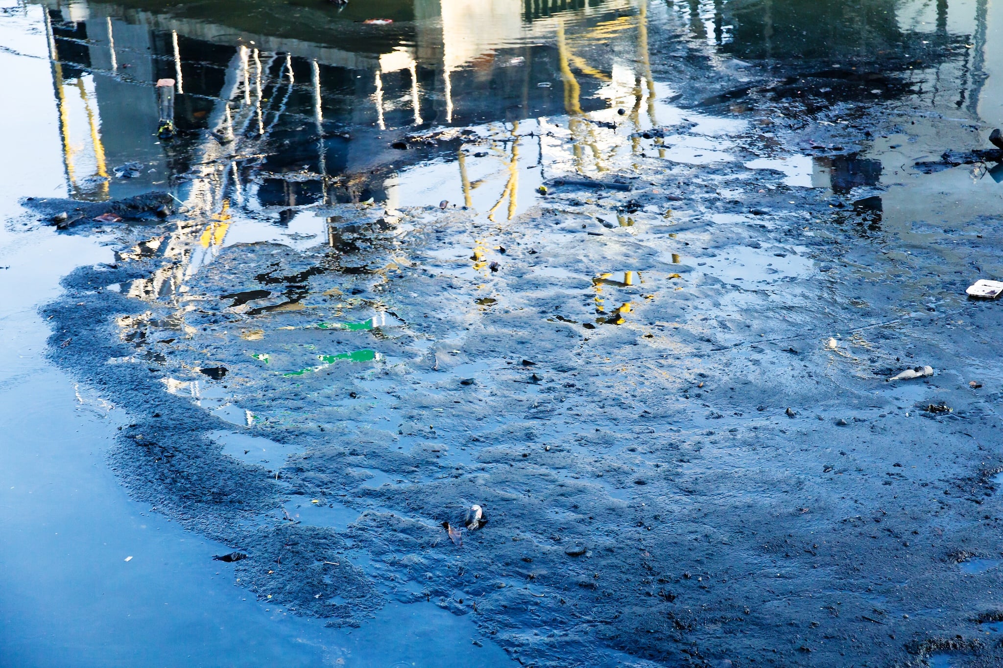 Contaminated Mud and Water Reflect Building